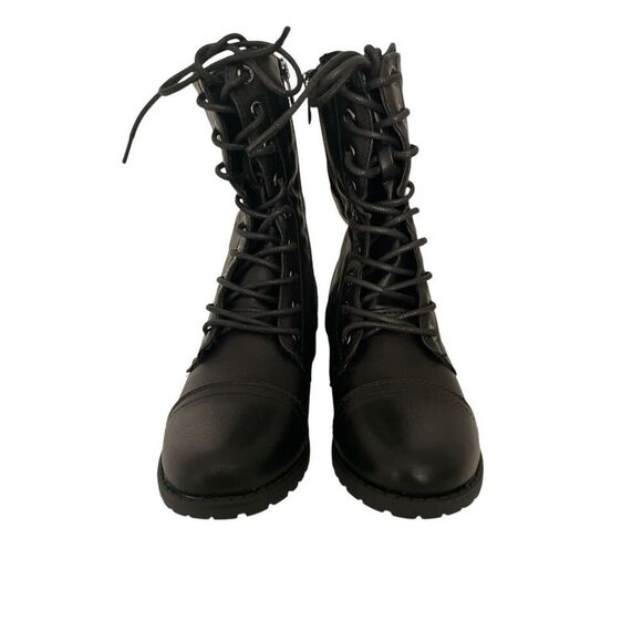 Forever Link Womens Round Toe Military Lace up Knit Ankle Cuff Low Heel Combat B - Picture 3 of 8